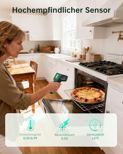 ERICKHILL Infrared Thermometer -50°C to 800°C, Non-Contact Digital Laser Thermometer with -50°C to 300°C Meat Probe, Adjustable Emissivity - Suitable for Cooking/Grilling/Freezing