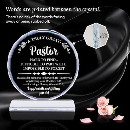 Pastor Appreciation Gifts Exquisite Crystal Plaque with Gift Box Packaging, Thank You Gifts for Pastor, Christmas/Retirement/Birthday Pastor Gifts