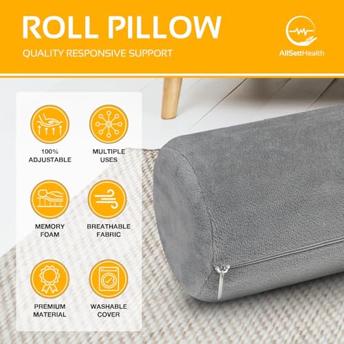 AllSett Health Firm Round Bolster Pillow - Memory Foam Cervical Neck Roll Pillow for Sleeping 17x4 Inch, Firm