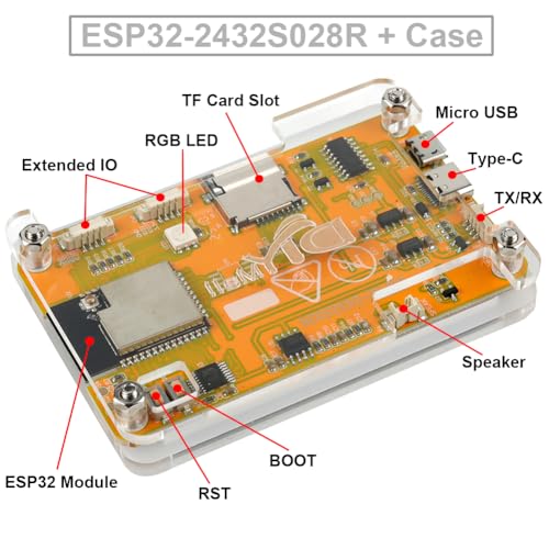 DIYmalls 2.8 Inch ESP32-2432S028R ESP32 Display Resistive Touchscreen 240x320 TFT LCD Module ESP 32 Development Board + Acrylic Housing for Arduino IDE