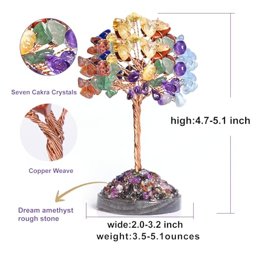 Chakra Crystal Tree for Energy Alignment and Balance, Handmade Gemstone Bonsai Tree with 7 Healing Crystals, Meditation, and Home Decor, for Wellness Enthusiasts and Yoga Practitioner Seven Chakras