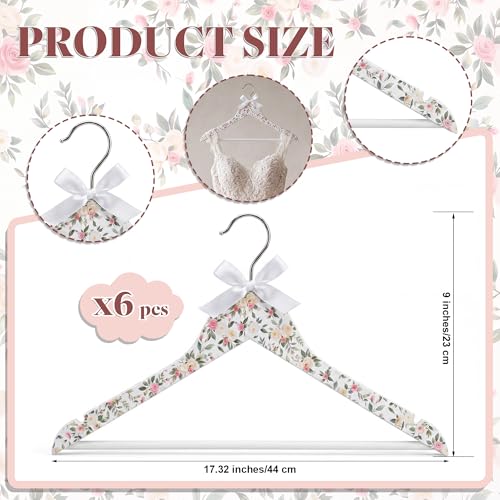 Junkin 6 Pcs Bridesmaid Hangers for Wedding Dress White Floral Bride Wooden Hanger for Bride Cute Bow Hangers for Bridal Shower Party Gift Tuxedo Photo