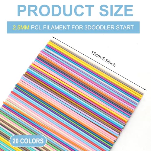 FARYODI 3D Pens Filament for 3Doodler Start+ Pen, 300 Pieces 3D Printing Pens Doodler Pen PCL Filament Refills 2.5mm 20 Colors 20 colours