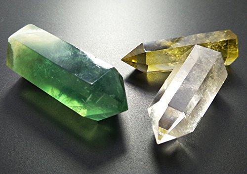 Mina Heal Crystal Wand Set, 3 PCS, Clear Quartz, Yellow Quartz & Fluorite