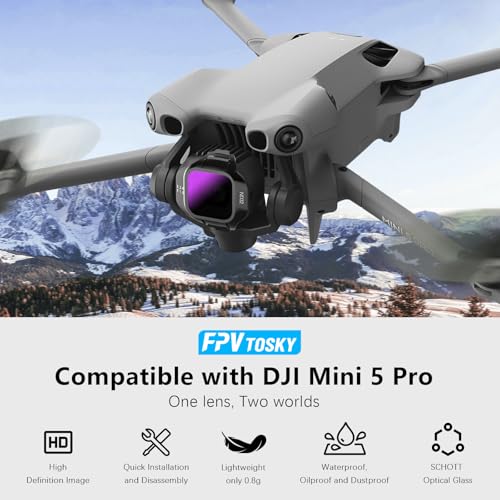 FPVtosky ND & CPL Filter Set Compatible with DJI Mini 5 Pro, Multi-Coated Optical Glass Filter Drone Camera Accessories (4 Pack-CPL+ND16/64/256) 4Pack(CPL, ND16/64/256)