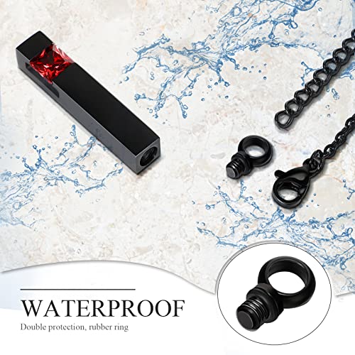 MTLEE 3 Pieces Cremation Urn Necklace for Ashes Vertical Bar Zircon, Heart Crystal Necklace Urn Stainless Steel Waterproof Memorial Pendant Red Zircon