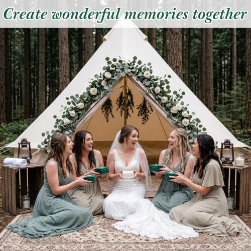 Nosiny 7 Pcs Mini Jewelry Organizer Case, Portable Small Travel Jewelry Box Featuring Forest and Tent for Storing Rings, Earrings, and Necklaces for Camping Wedding Bridal Shower(White, Deep Green)