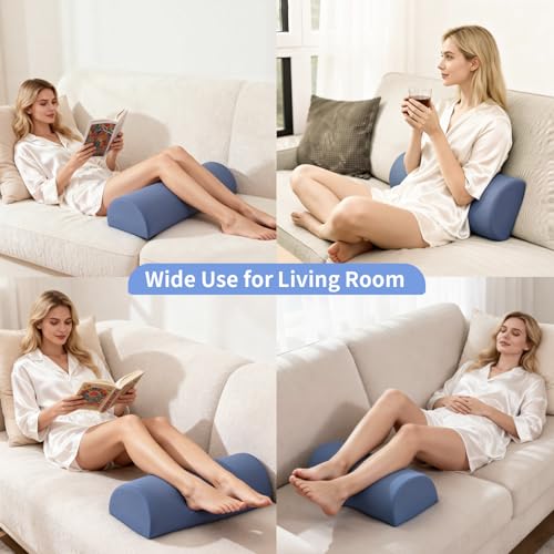 Knee Pillow for Back Sleeping - Half Moon Bolster Pillow for Legs - Cooling Under Knee Pillow for Sleeping on Back, Leg Support, Foot Elevation (Misty Blue) L-misty Blue Large