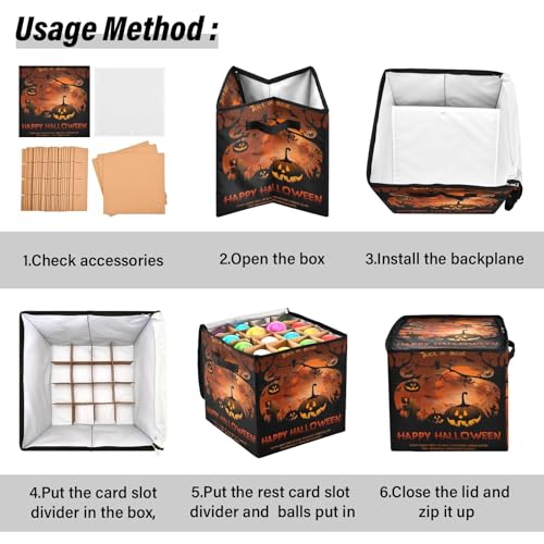 YETTASBIN Halloween Pumpkin Large Christmas Ornament Storage Box with Zipper & Adjustable Dividers, Storage Container with Lid & Handles for 64 Holiday Ornaments 3-Inch, 13 x 13 Inch