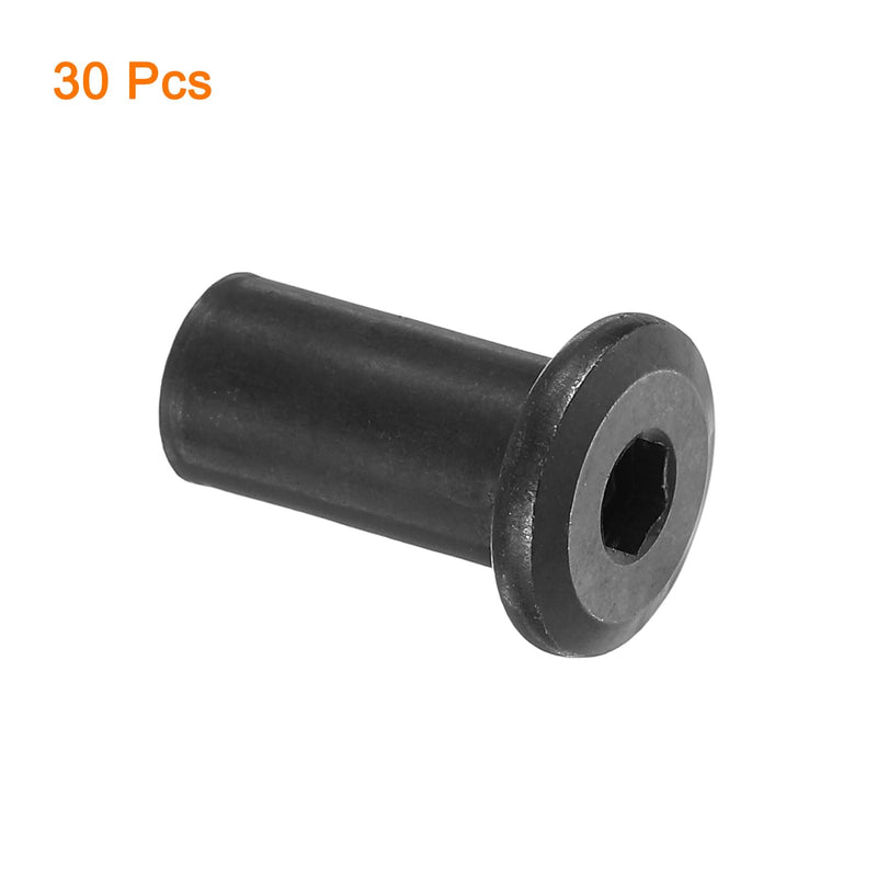 [Australia - AusPower] - uxcell M8 T-Nuts, 30pcs Carbon Steel Hex Socket Head Insert Nut Screw Post Sleeve Nut for Furniture 20mm Height, Black M8x20mm 30 