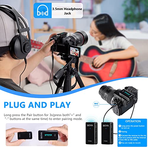 BOYA Wireless Lavalier Microphone System, BY-XM6-S1 Mini Ultra-Compact Wireless Lapel with LCD Screen for DSLR Camera Camcorder Smartphones Tablets Computer for Vlog YouTube Interview