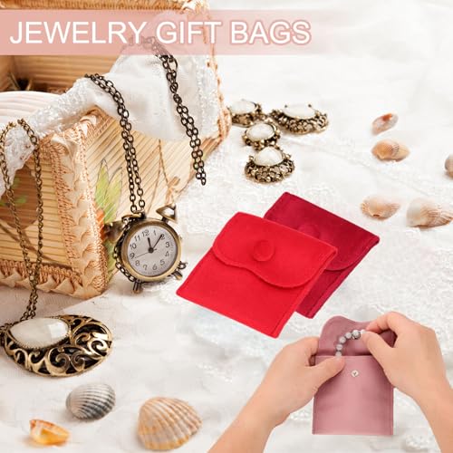 PATIKIL 6x4 Inch Velvet Jewelry Pouches, 12 Pcs Jewelry Packaging Gift Bags with Snap Button for Bracelet Necklace Rings Watch, Pink
