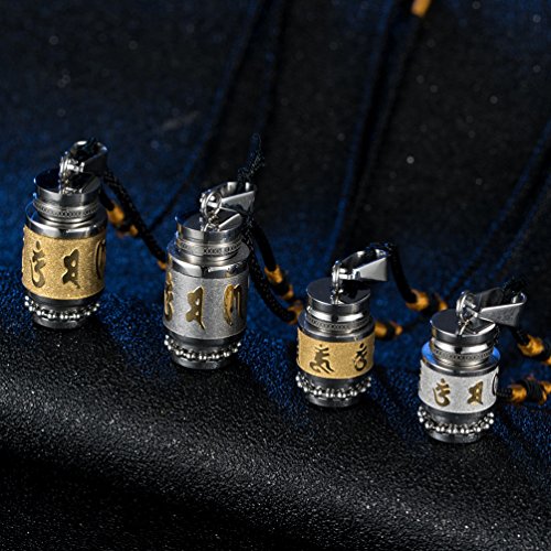 Men's Stainless Steel Open Lucky Buddha Mantra Pendant Necklace Bottle Container Memorial with Braided Rope Mantra - Silver (big)
