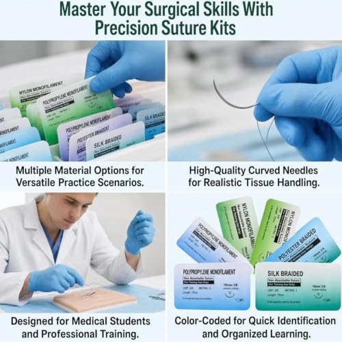40 Pieces Suture Material, Suture Material, 4 Materials, 2/0, 3/0, 4/0, 5/0, Ideal Suture Exercise Thread for Students, Needle and Thread Set, Refill Pack for Surgical Suture Set