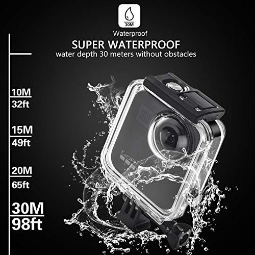 Waterproof Housing Case for Gopro Max Action Camera, Underwater Diving Protective Shell 30M with Bracket Accessories (Not for MAX 360 2025) MAX Waterproof Case