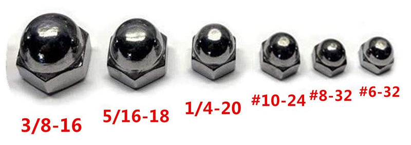 [Australia - AusPower] - 50Pcs 6-Kinds SAE Acorn Dome Cap Head Hex Nuts Assortment Kit -304 Stainless Steel #6-32#8-32#10-24 1/4-20 5/16-18 3/8-16 Hexagon Decorative Cap Nuts 