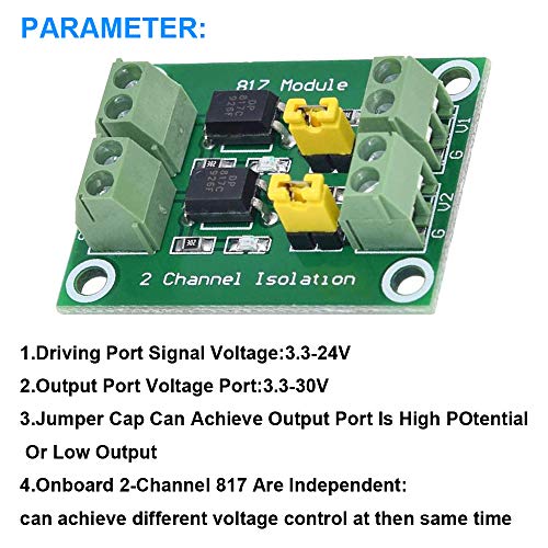 Pack of 5 PC817 2 Channel Optocoupler Insulation Board Voltage Converter 3.6-30V Driver Photoelectric Insulated Module with 24AWG Cable 2 channels
