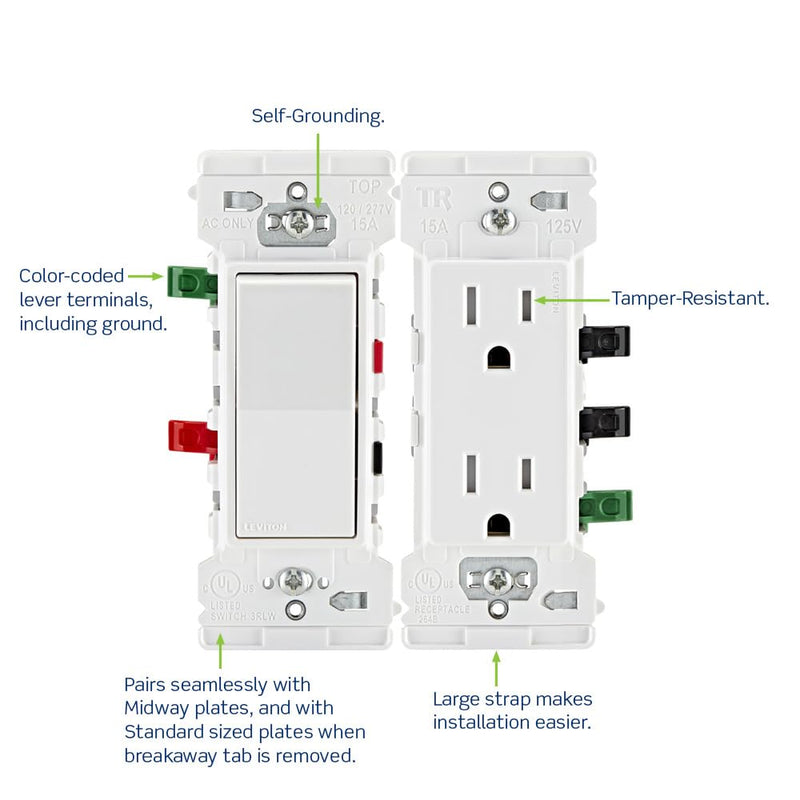 [Australia - AusPower] - Leviton E5325-MW Decora Edge 15 Amp Tamper-Resistant Duplex Wall Outlet, 10-Pack - White 10 Count (Pack of 1) 