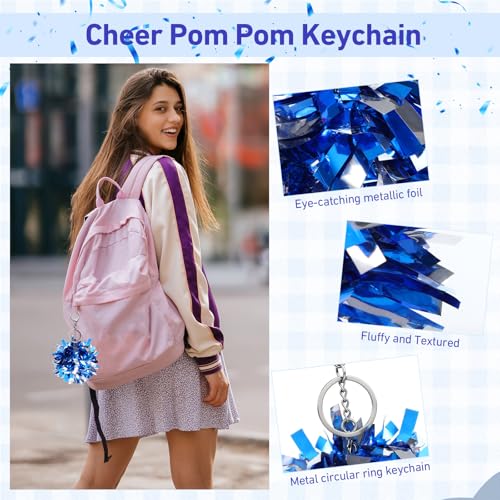 LemonRoad 36 Pcs Cheerleader Gift Bulk for Team Cheer Tumbler Cups Pom Pom Keychain Bags Bow Cheer Water Bottles with Lid and Straw for Cheerleader Women Girl Sport Party Favor Senior Night(Blue) Blue