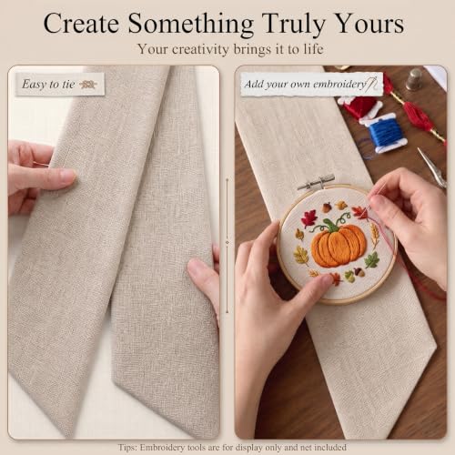 8 Pcs Linen Wreath Sash for Front Door, Embroidery Blank Wreath Sashes, Burlap Sash Ribbons Accessories for Flower Bouquet Party Garlands Yard Doorway Wedding Xmas Decor, 4.9 x 57 Inches Burlap-8pcs