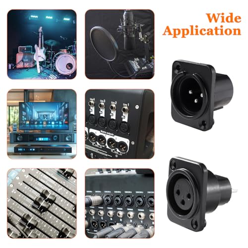 6 Pieces 3-Pin XLR Panel Mounting Audio Adapter Connector, XLR Male Female Chassis Panel Mount Sockets D Series, with Screw, Black Plastic Housing Male / female - black plastic