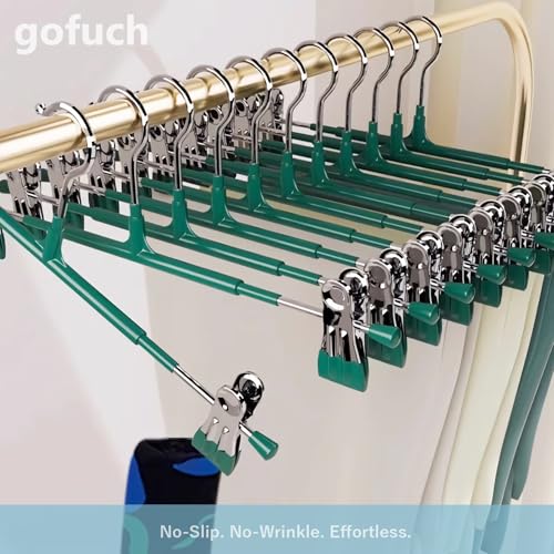 Pants Hangers with Clips - 20 Pack Heavy Duty, Non-Slip Adjustable Space Saving Skirt Hangers for Pants, Jeans, Shorts | Black | 12 Inch