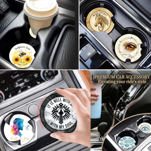 4PCS Cross Faith Car Coasters for Cup Holders Neoprene Universal 2.75" Cross Jesus