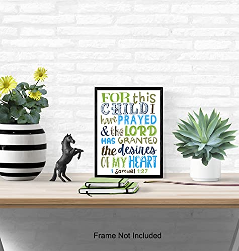 For This Child We Have Prayed - Religious Little Boys Room Decor - Toddler Boy Nursery Wall Decor - Baby Boy Christian Wall Art - Bible Verses Gift - Scripture Decoration