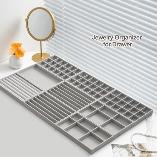 SPAKOWN Jewelry Drawer Organizer Inserts Trays for Drawers Set of 9, Grey