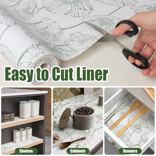 Quttisay Lotus Shelf Liner for Cabinets Kitchen Drawer Liners 23.6in x 10ft 23.6"W x 118.1"L