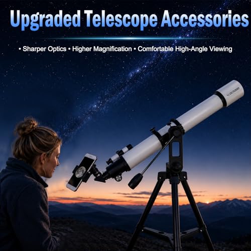 1.25" Telescope Accessory Upgrade Kit with 2 Premium Eyepieces, 2X Barlow Lens, 90° Diagonal Mirror & Phone Adapter, Astronomy Accessories for Sharper Moon Viewing, Planet Observation and Stargazing