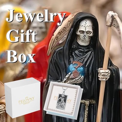 ROMANTICWORK Santa Muerte Necklace 925 Sterling Silver Saint Holy Death Grim Reaper Necklace Halloween Jewelry Christmas Birthday Gifts for Men Women Death Tarot