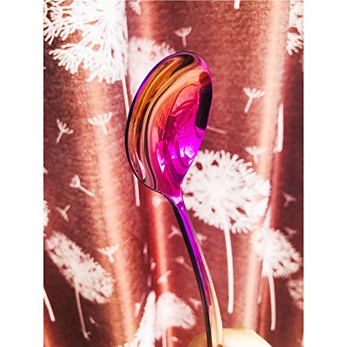 Soup Spoons 6-Pack 18/10 Stainless Steel Large and Heavy Duty Round Spoons Elegance Series 7 Inch Long 1.9 Ounces Weight by IRONX(purple soup spoons)