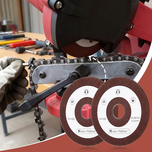 BBTO Pack of 2 Replacement Sanding Discs Compatible with Einhell | 108 mm diameter, 23 mm shank, P100 grit, saw chain sharpener grinding disc compatible with Einhell
