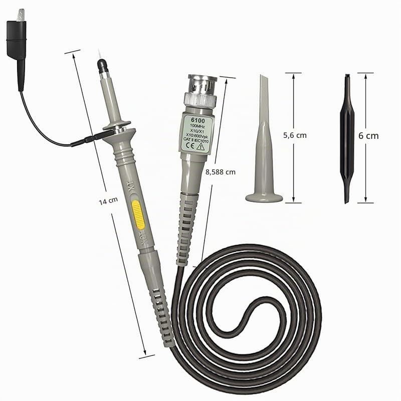 Oscilloscope Probe P6100 Set - Universal 100MHz 1X/10X Probe with Adapter for FNIRSI TC4 TC3 DSO152 DSO153 Oscilloscopes Adapter P6100+