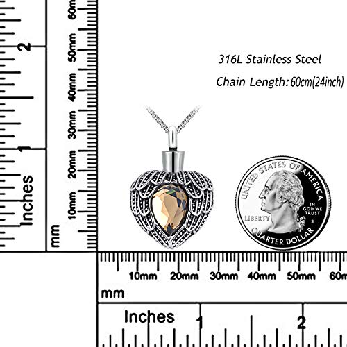 MUERDOU Urn Necklaces for Ashes Angel Wing Birthstone Charm Heart Cremation Jewelry Keepsake Holder Memorial Necklace Pendant November