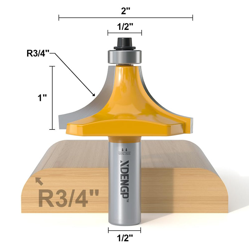 [Australia - AusPower] - Roundover Router Bit 1/2 Shank, 3/4" Radius Round Over Router Bits, Router Bits Round Over for Edging Forming Rounding Woodworking Cutter 3/4" Radius - 1/2" Shank 1/2 Inch Shank 
