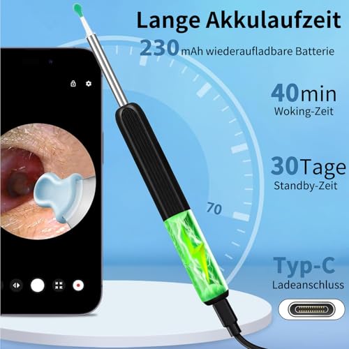 Miluna Ear Cleaner, OIP67 Waterproof Ear Clear with 6 LEDs, Miluna Pro Ear Cleaner with 1080P HD WiFi Camera, Ear Wax Remover Otoscope for iPhone, iPad and Android Smartphones Black