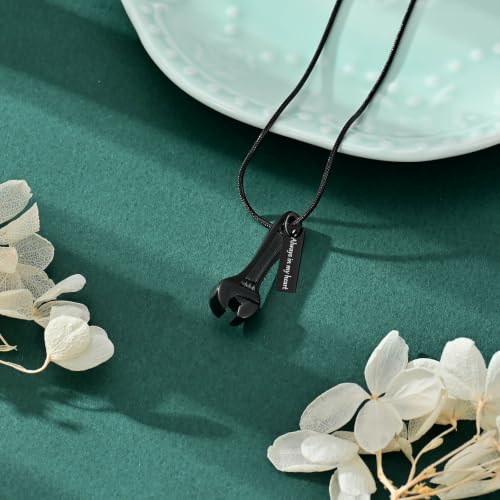 Wrench Cremation Jewelry Stainless Steel Urn Necklaces for Ashes Memorial Keepsake Pendant for Women Gifts With Funnel Kit & Bag Black