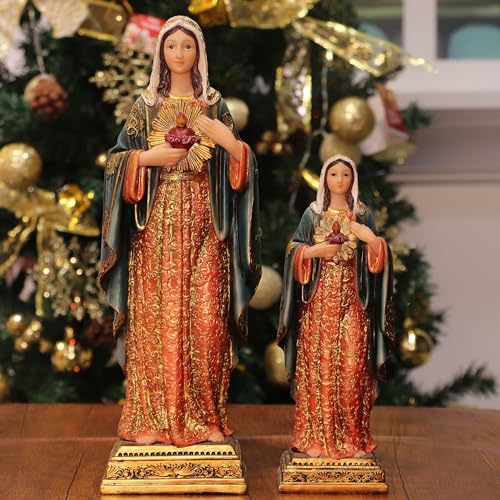 Virgin Mary Statue Sacred Heart Figure Resin Sculpture 11.25 inch Savior Figurine Catholic Religious Gift Home Chapel Decoration Orange