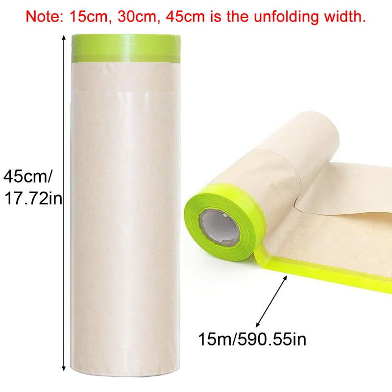 Saycker Pre-Taped Masking Paper for Painting,18inch x 49ft Adhesive Paint Protective Paper Roll,Tape and Drape Painters Paper for Covering Skirting,Frames,Cars and Auto Body 45cm x 49ft
