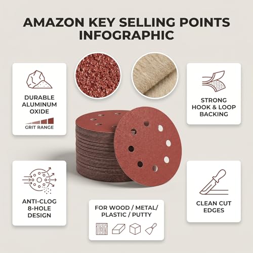 Sanding Discs for Random Orbital Sanders 125 mm Pack of 100 | Sandpaper Set Grit 40/60/80/100/120/240/320/400/600/800 for Wood Metal Furniture Polishing