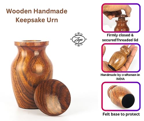 ZIYA Wooden Small Keepsake Cremation Urn for Human Ashes with Black Velvet Case - Set of 2 Pcs Memorials Mini Sharing Personal Funeral Urn for Pet or Human Ashes Token