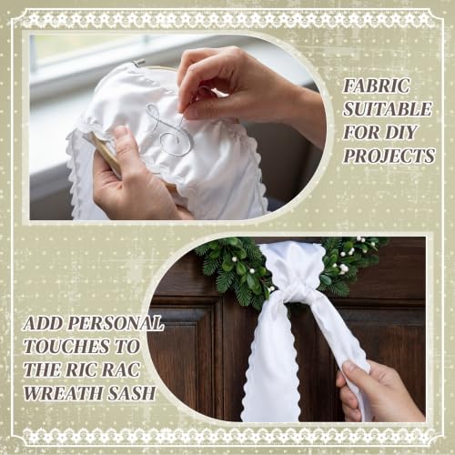 Giegxin 8 Pcs Wreath Sash for Front Door Shiny Blank Wreath Sash for Embroidery Satin Wreathes Sashes with RIC Rac Trim Embroidery Monogram Wreathes Accessory for Wedding Party Decor (White) White
