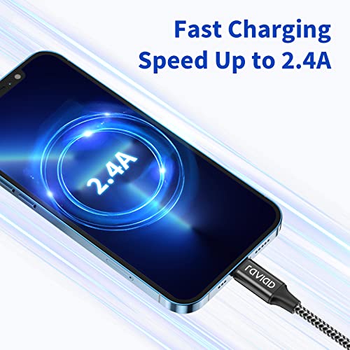 Raviad USB to Lightning Cable 1 m [MFi Certified] iPhone Charging Cable | Nylon Lightning Fast Charging Cable for iPhone 14 13 12 11 Pro Max Mini XR XS X 8 8 Plus 7 7 Plus 6s 6 6 Plus 5S 5 SE 2020 iPad black 1M