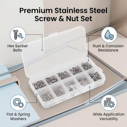 Generic 600-piece stainless steel screw nut set with hex socket bolts, flat machine screws, and assorted nuts