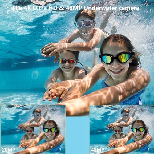 4K Underwater Camera, Full HD 4K&48MP Compact Floatable Camera, 10FT Waterproof Camera for Snorkeling, Surfing, Rafting, Dual-Screen for Selfie/16X Digital Zoom/Fill Light/Support 128GB Card(Blue) Blue