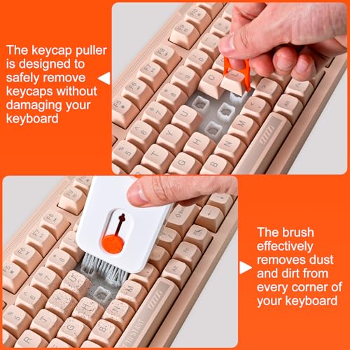 Keyboard Cleaner Laptop Cleaning Kit, Keyboard Cleaning Kit with Retractable Keyboard Brush and Multi-Function Cleaning Pen for MacBook iPad iPhone, Tablet, PC, Camera Lens, Phone, PC Monitor Orange