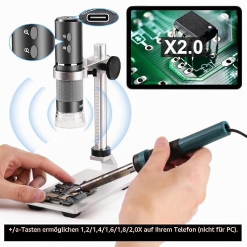 4K WiFi Microscope with Professional Stand for iPhone Android PC, 50-1000X Digital USB Microscope Wireless HD Camera for All Mobile Phones iPad Android Tablet Windows Mac Chrome Linux | Endoscope HD camera for all phones, iPhone, iPad, Android tablet, ...