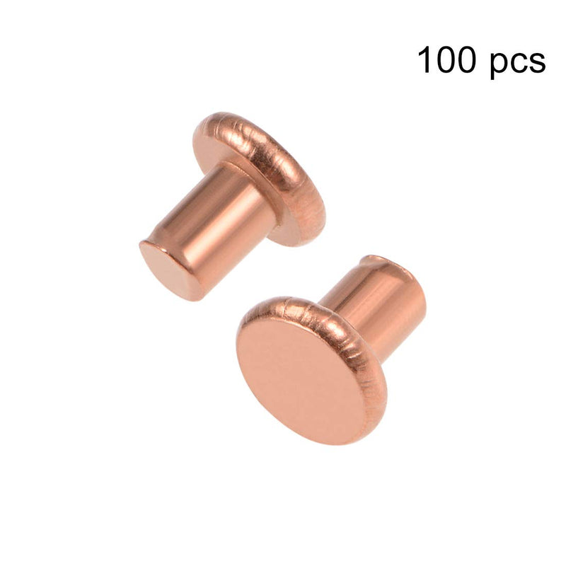[Australia - AusPower] - uxcell 100Pcs Copper Solid Rivets, 1/8" x 5/32" Flat Head Rivet Metal Fasteners for Electrical Applications, Leather Working Supplies 1/8" x 5/32" 100 
